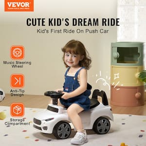 Ride On Push Car for Toddlers, Ages 1-3, Sit to Stand Toddler Ride On Toy, Classic Kids Ride On Car with Music, White