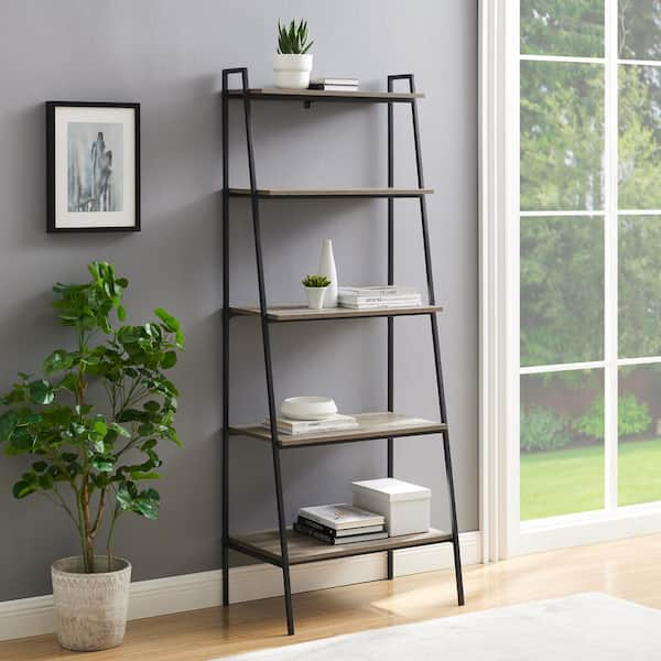 Walker Edison Furniture Company 72 in. Grey Wash Metal and Wood Ladder ...