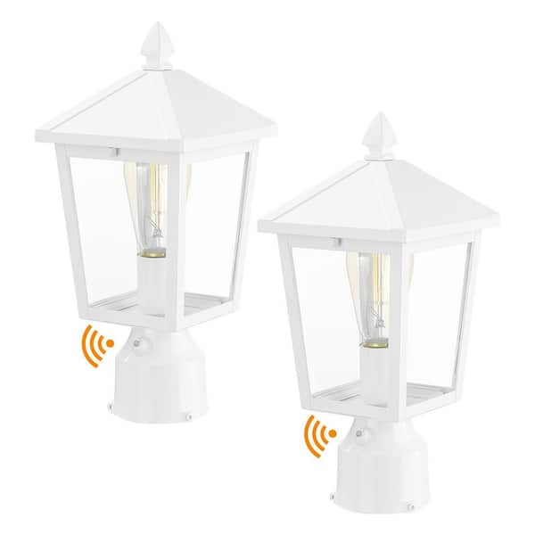1-Light White Dusk to Dawn Aluminum Hardwired Outdoor Weather Resistant Post Light Set with No Bulbs included