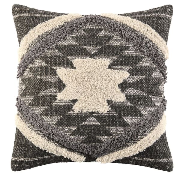Home Decorators Collection Black Boho Geometric Textured Shag 18 in. x 18 in. Square Decorative Throw Pillow