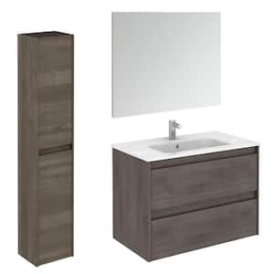 Ambra 31.6 in. W x 18.1 in. D x 22.3 in. H Bathroom Vanity Unit in Samara Ash with Mirror and Column