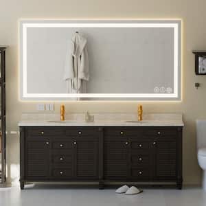 Large 72 in. W x 36 in. H Anti-fog Power off Memory Function Rectangular Frameless Wall Bathroom Vanity Mirror in Silver