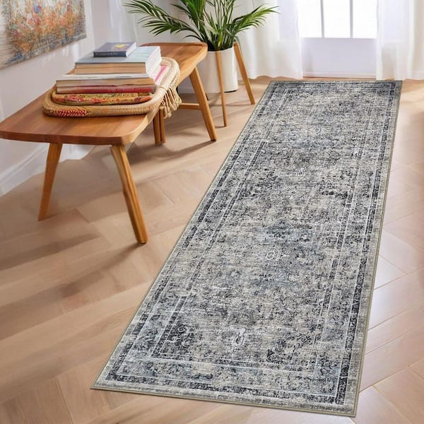 Blue 2x6ft Medallion Pattern Short Pile Indoor Area Rug