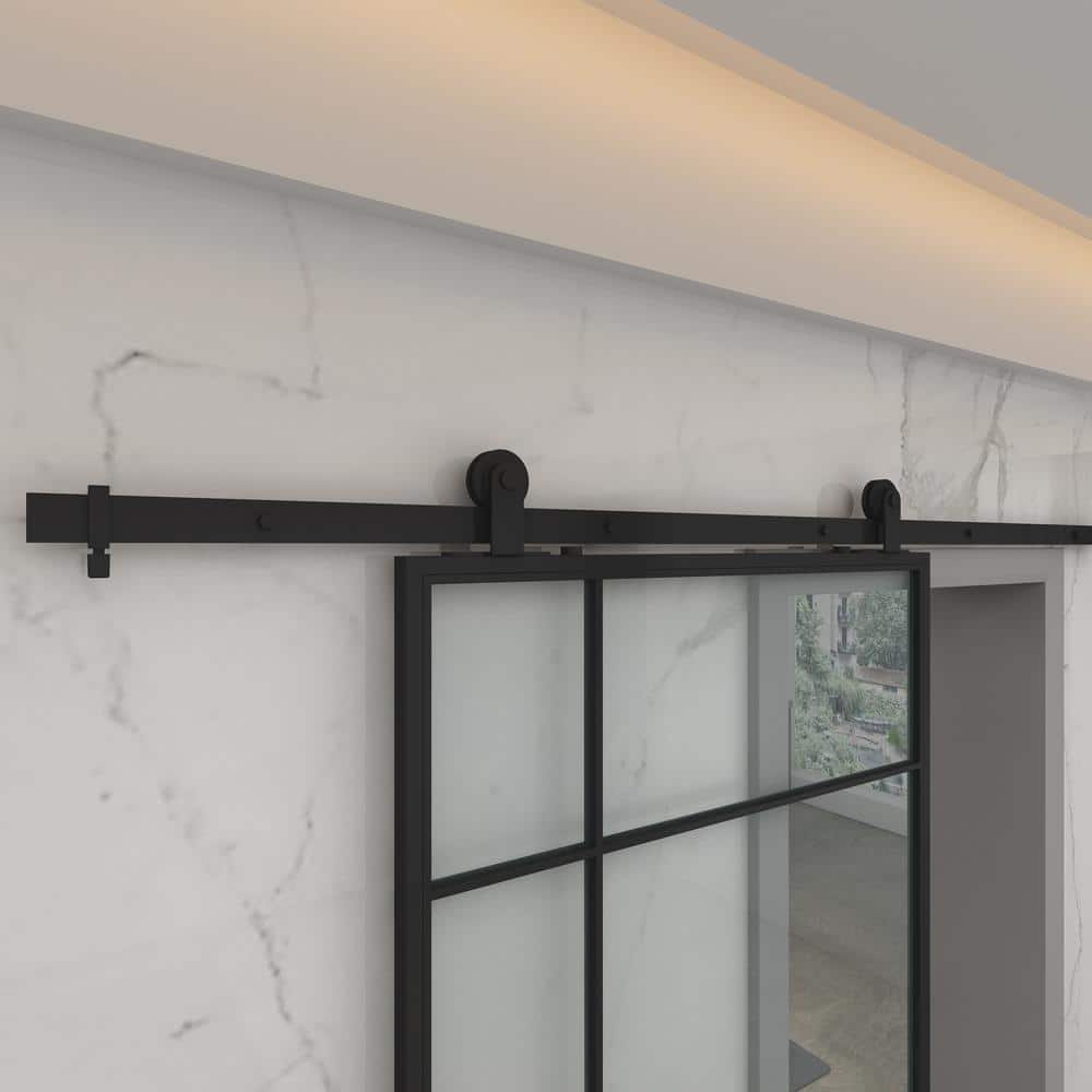 Bastille 37'' x 84'' Clear Glass Black Metal Sliding Barn Door