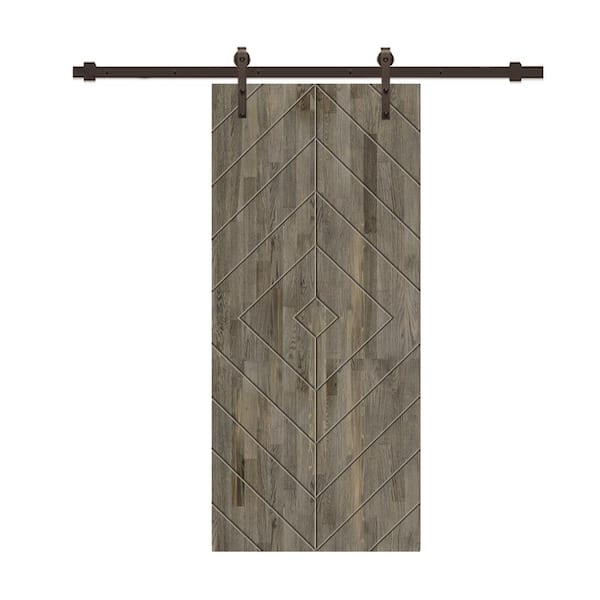 CALHOME Diamond 36 in. x 96 in. Fully Assembled Weather Gray Stained Wood Modern Sliding Barn Door with Hardware Kit