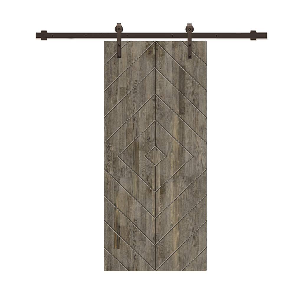 Diamond 42 in. x 80 in. Fully Assembled Weather Gray Stained Wood Modern Sliding Barn Door with Hardware Kit price history on PriceWatchPro