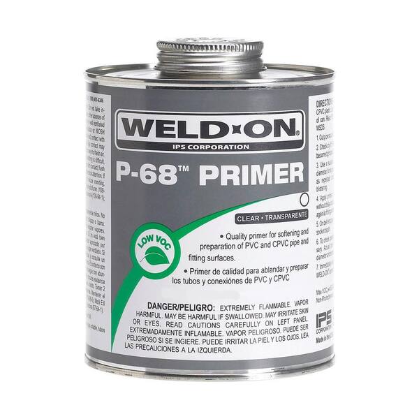 Weld On P 68 Pvc Cpvc Primer Clear Low Voc 1 Pint 16 Fl Oz 10211 The Home Depot