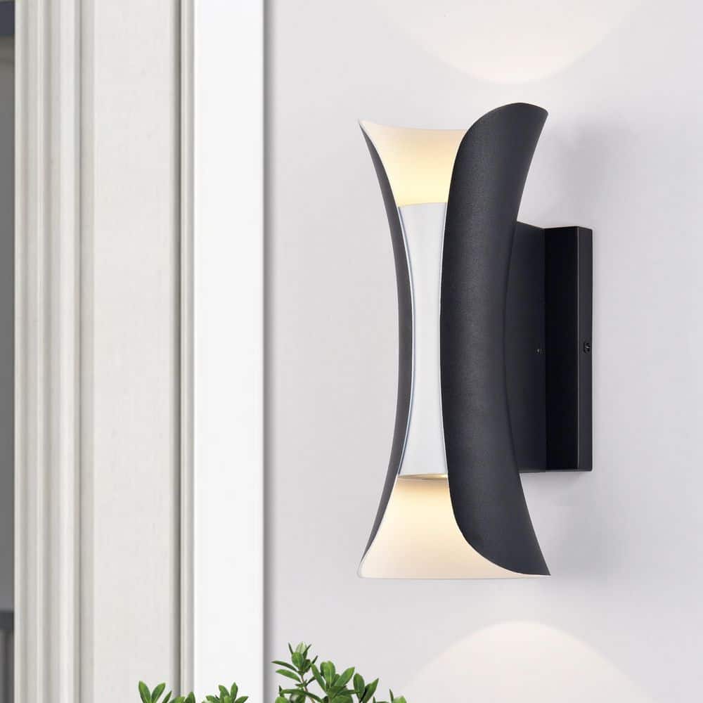 Contemporary Hourglass LED Outdoor Wall Sconce in Black and White
