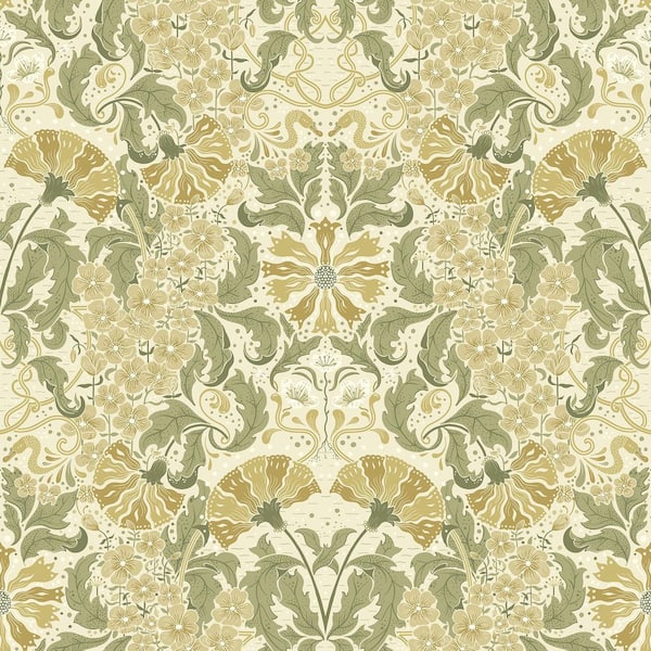 A-Street Prints Ojvind Yellow Floral Ogee Wallpaper Sample