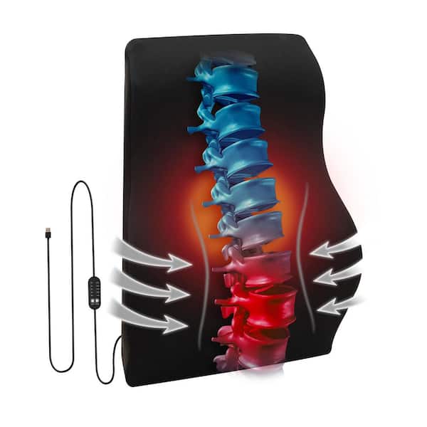 Heated Air-Cloud Lumbar Memory Foam Cushion with Adjustable Heat Settings and Timer, Black