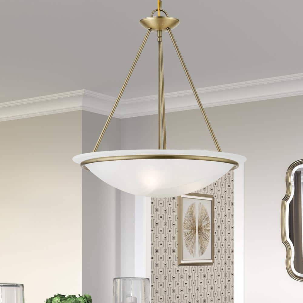 Antique Brass 3-Light Pendant with White Alabaster Glass Shade