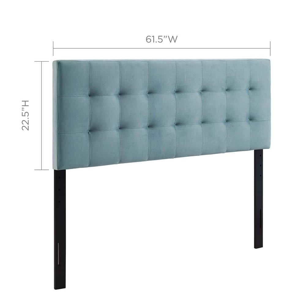 Elegant Light Blue Velvet Tufted Queen Headboard