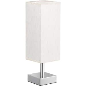 13.2 in. Silver Minimalist Small Table Lamp for Bedroom with Beige Shade
