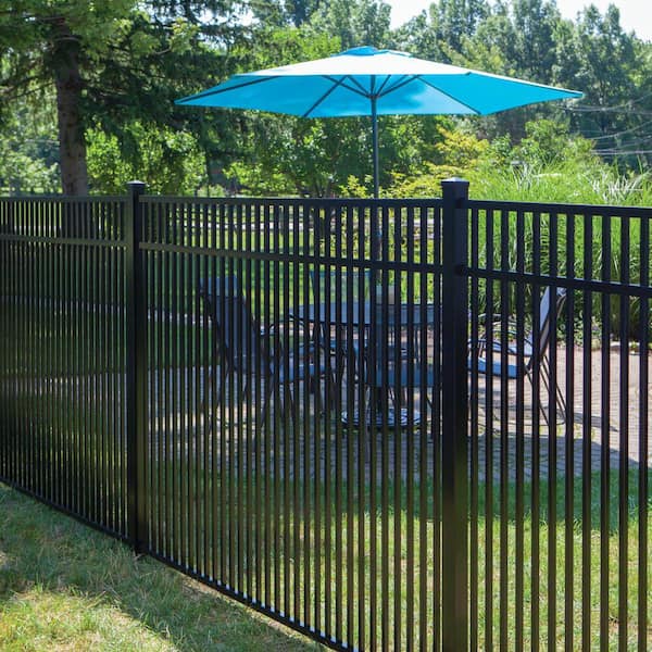 Veranda Freeport Standard-Duty 4.5 ft. x 6 ft. Black Aluminum Framed Pre-Assembled Double Picket Fence Panel