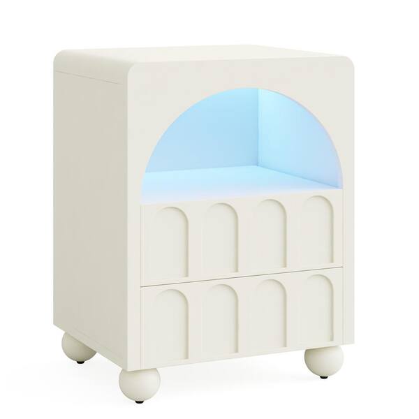BYBLIGHT Fenlet White 2-Drawer 20 in. W Nightstand with LED Light Set of 2 Wood Bedside Table with 2-Drawers