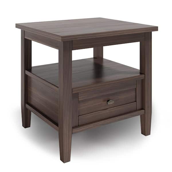 Simpli Home Warm Shaker Solid Wood 20 in. Wide Rectangle Transitional End Table in Warm Walnut Brown
