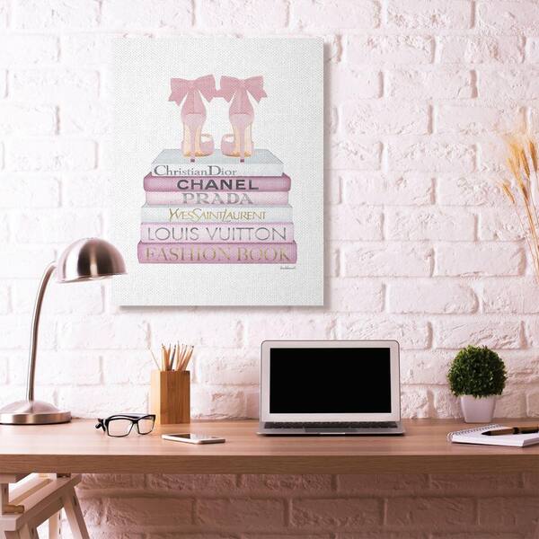 Stupell Industries Fashion Designer Shoes Bookstack Pink White Watercolor Canvas Wall Art by Amanda Greenwood