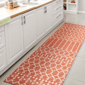 Ourika Moroccan Geometric Textured Weave Orange/Cream 2 ft. x 10 ft. Indoor/Outdoor Runner Rug