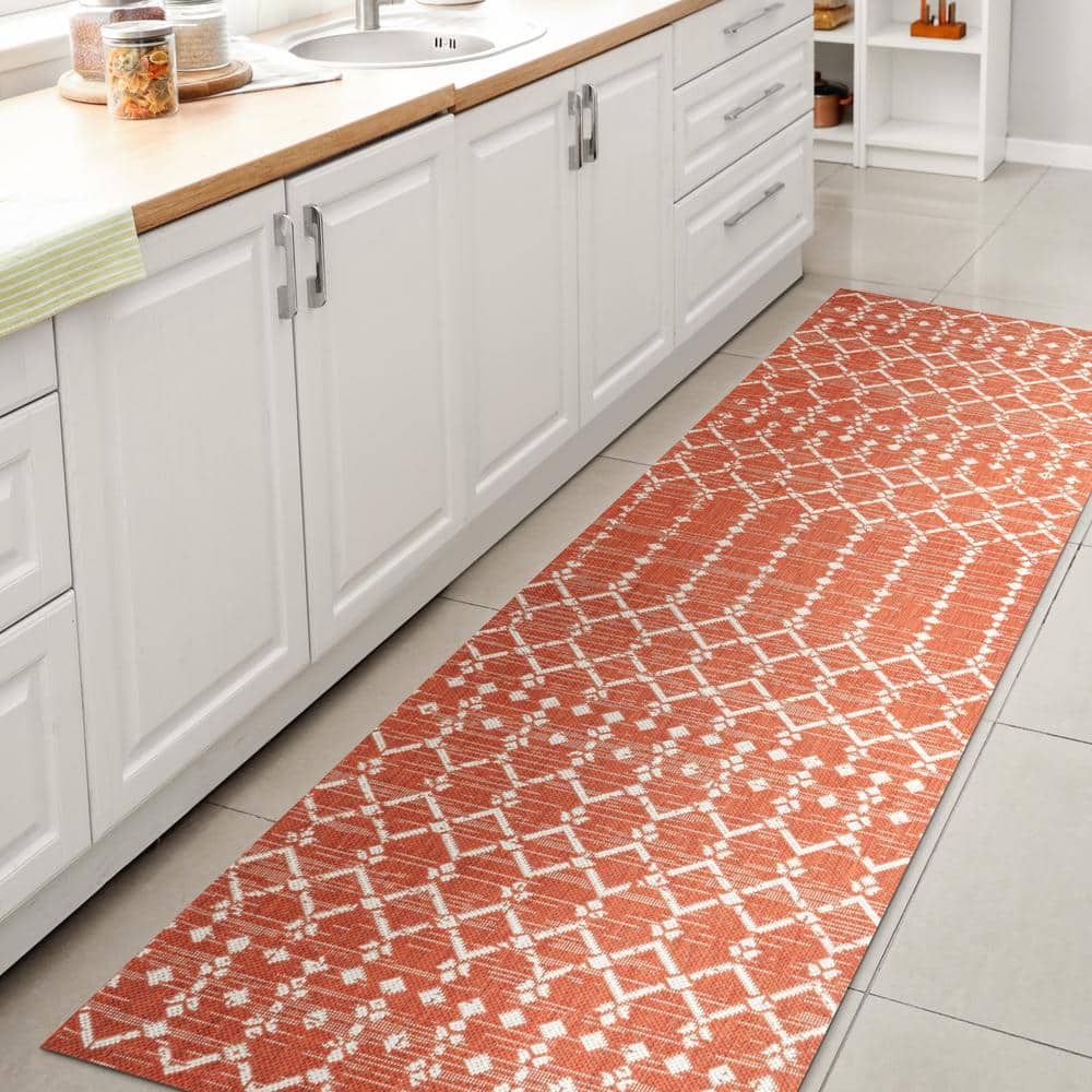 Ourika Moroccan Geometric Orange Cream 2 x 8 Runner Rug