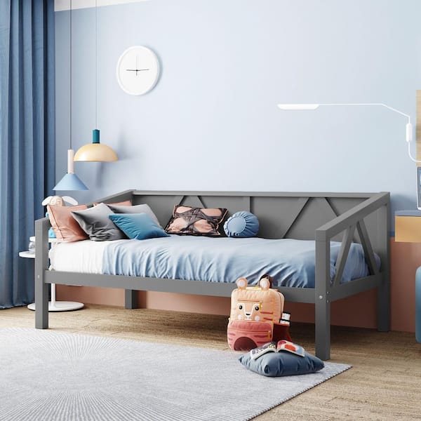 Harper & Bright Designs Gray Wood Frame Twin Size Daybed with Wood Slat Support