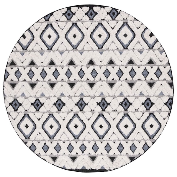 Cottage Ivory/Dark Gray 7 ft. x 7 ft. Diamond High-Low Indoor/Outdoor Round Area Rug