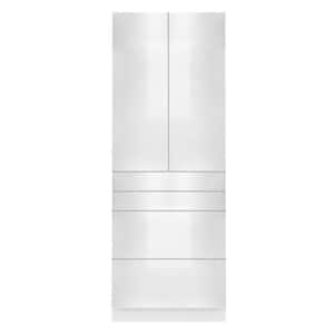 Valencia Assembled 24 in. W x 24 in. D x 96 in. H in Gloss White Plywood Assembled 3-Drawer Pantry Kitchen Cabinet