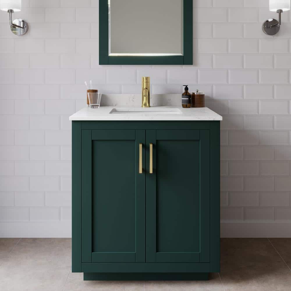 Miranda 30 in. W x 22 in. D x 33.75 in. H Single Sink Bath Vanity in Green with Carrara Cultured Marble Top and Mirror price history on PriceWatchPro