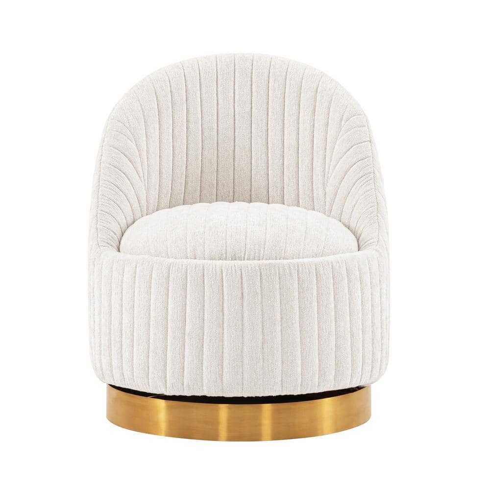 Manhattan Comfort Leela Cream Modern Boucle Fabric Upholstered Swivel Accent Chair, Ivory -  AC058-CR