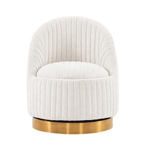 Leela Cream Modern Chenille Upholstered Swivel Accent Side Chair