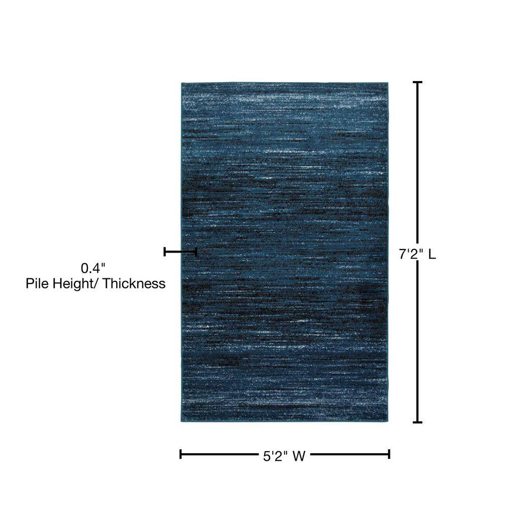 Luxor Abstract Blue & Black Synthetic Area Rug, 5'2" x 7'2"