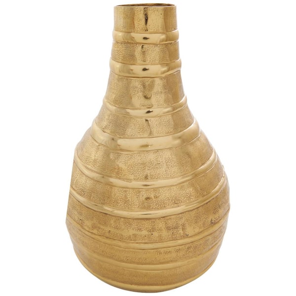Litton Lane 11 in. Gold Snakeskin Inspired Metal Decorative Vase with Dimensional Linear Accents