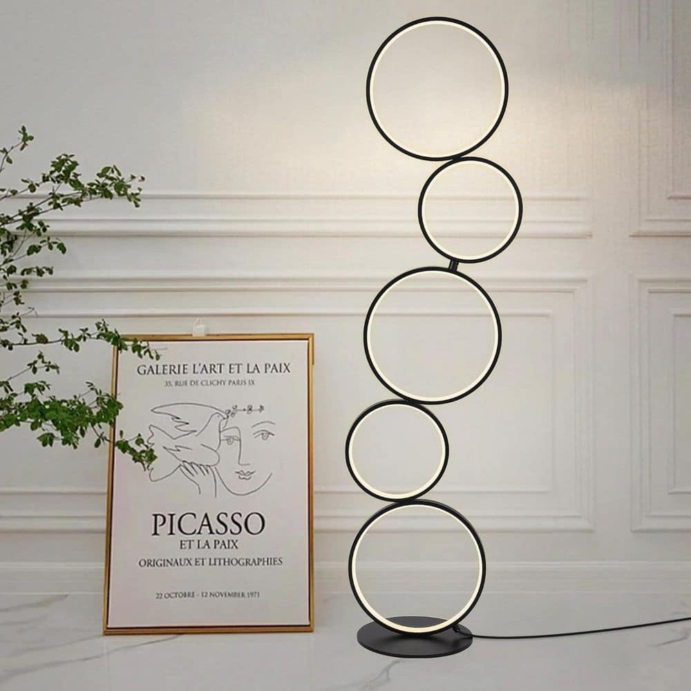 Modern 46 in. 1-Light Black Dimmable LED Standard Floor Lamp for Living Room with Ultra Bright Circle Modeling price history on PriceWatchPro