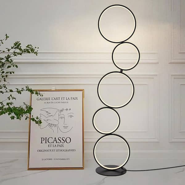 Modern 46 in. 1-Light Black Dimmable LED Standard Floor Lamp for Living Room with Ultra Bright Circle Modeling
