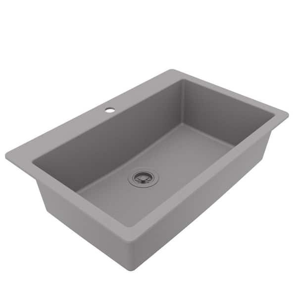 QT-812 Quartz/Granite 33 in. Large Single Bowl Drop-In Kitchen Sink in Grey