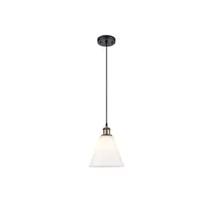Berkshire 60-Watt 1-Light Black Antique Brass Shaded Mini Pendant Light with Frosted Glass Frosted Glass Shade