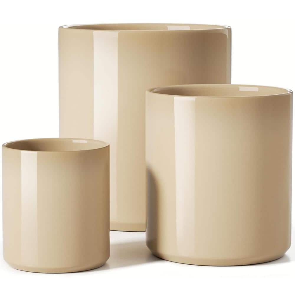 "3 Pack Sand Beige Ceramic Cylinder Planters 6/8/10"" with Drainage Hole & Plug" price history on PriceWatchPro