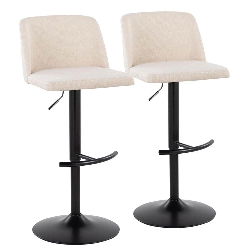 Toriano 33 in. Cream Noise Fabric and Black Metal Adjustable Bar Stool with Rounded T Footrest (Set of 2) price history on PriceWatchPro