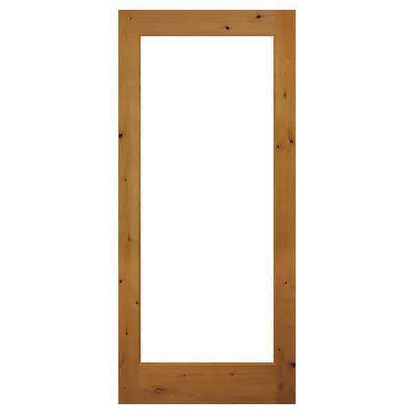 Builders Choice 30 in. x 80 in. Solid Core Full Lite Clear Glass Ovolo Sticking Unfinished Knotty Alder Wood Interior Door Slab