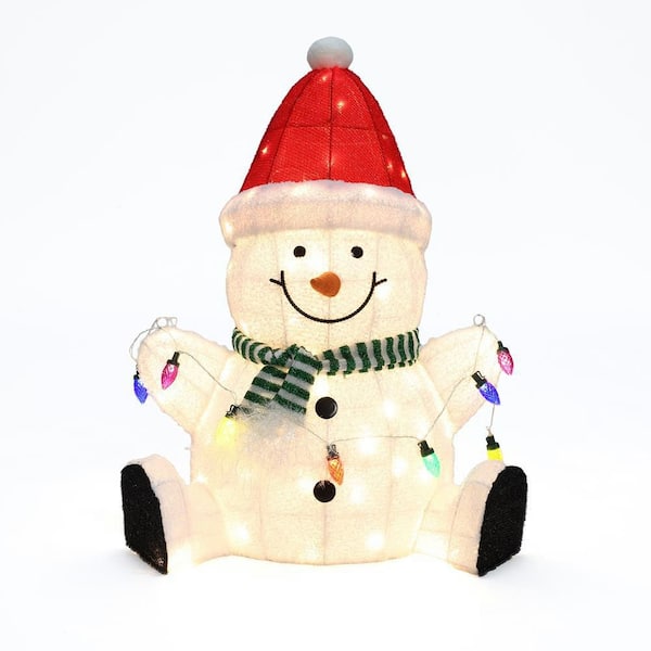 28 in. Jolly Snowman with Red Santa Hat Outdoor Christmas Decoration with Lights