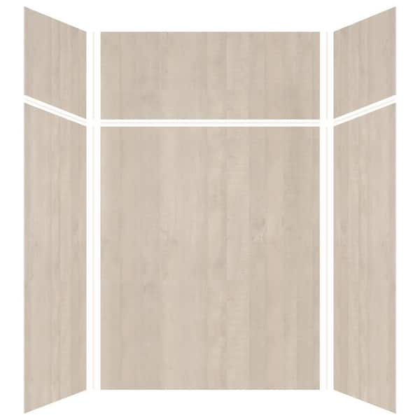 Transolid Expressions 42 in. x 60 in. x 96 in. 4-Piece Easy Up Adhesive Alcove Shower Wall Surround in Bleached Oak