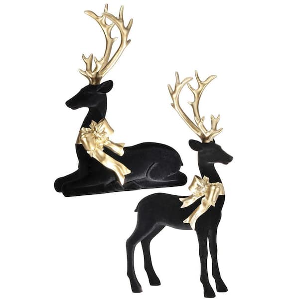 14-20 in. Resin Flocked Elegant Deer (Set of 2)