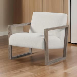 Off White and Taupe Fabric Armchair with Cushioned Seat