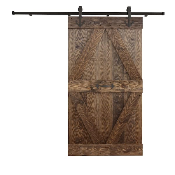 COAST SEQUOIA INC 42 in. x 84 in. X-Series Embossing Dark Walnut Knotty Wood Sliding Door With Hardware Kit