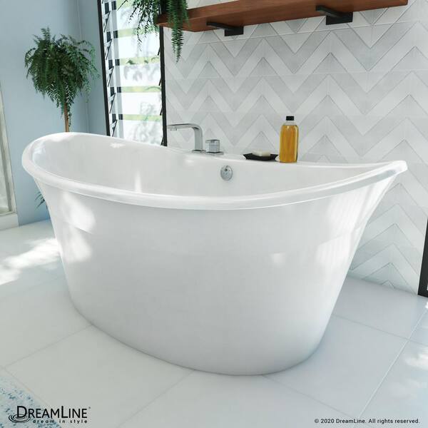 DreamLine Montego 66 in. x 36 in. Acrylic Freestanding Flatbottom Soaking Bathtub in White