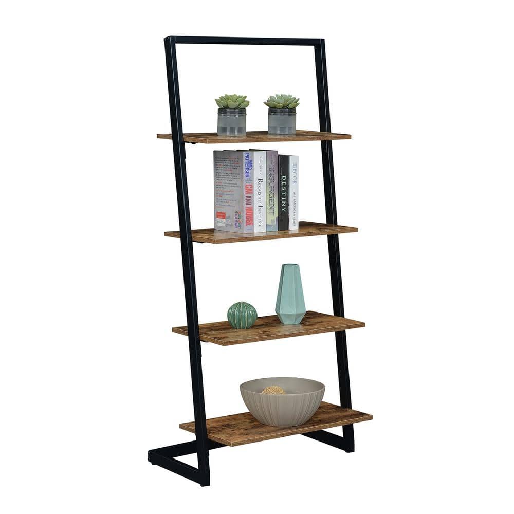 Barnwood and Black 4-Tier Ladder Bookshelf