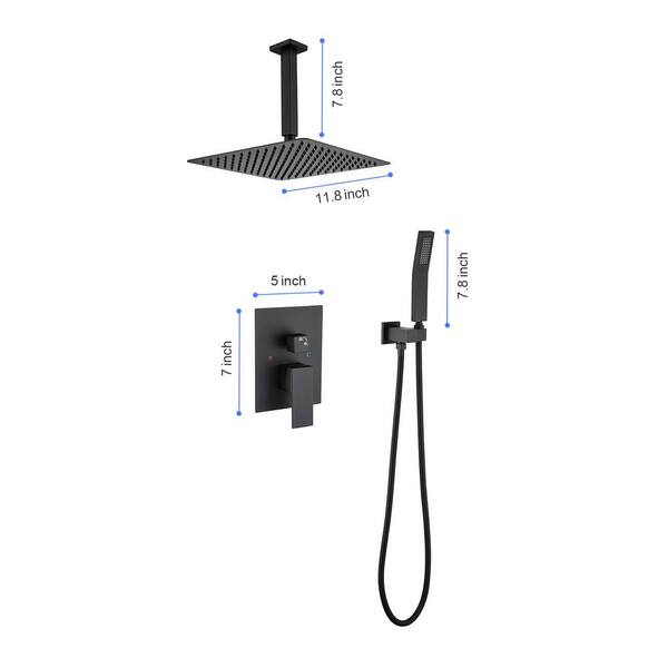 1-Spray 11.8 in. Single Wall Mount Fixed Rain Shower Head in Matte Black 1-Spray 11.8 in. Single Wall Mount Fixed Rain Shower Head in Matte Black