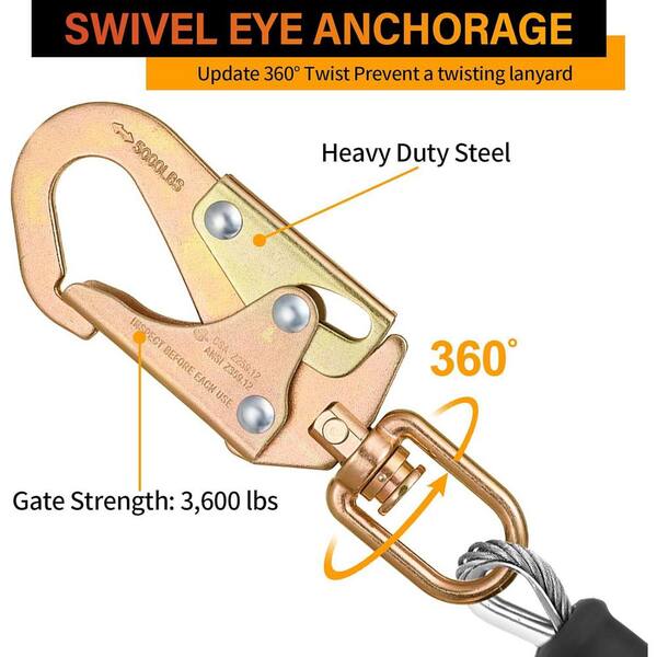 KIWDZFU 20 ft. Self Retracting Lifeline with Swivel Top Galvanized