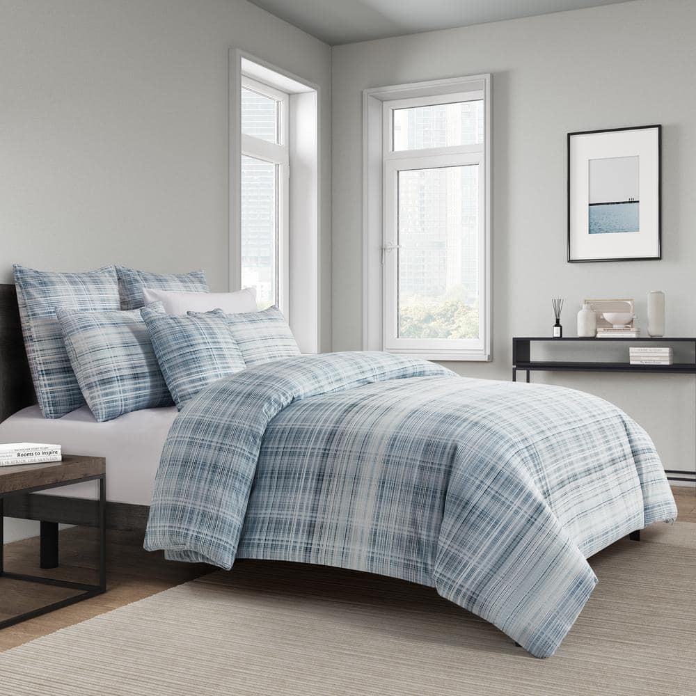 Peyton Blue Cotton Full/Queen 3 pc. Duvet Cover Set