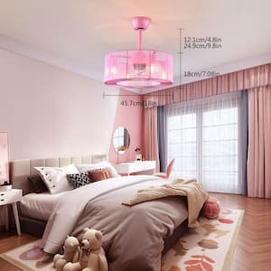18 in. Indoor Pink Industrial Semi-Closed 3-Blade Ceiling Fan with Light Kit and Remote