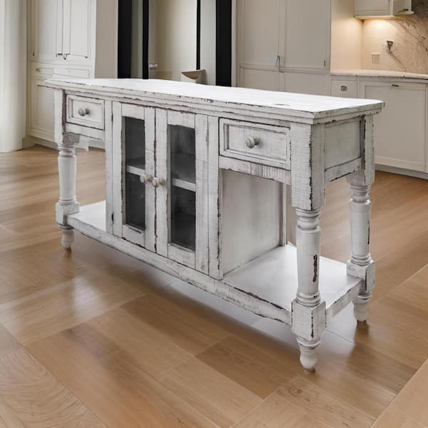 Benjara 17.75 in. White Rectangle Wooden Console Table with 2-Doors and Shelves